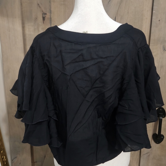 FREE PEOPLE Call Me Later Ruffle Tie Front Boho Rayon Blouse Top.Black. Size SM - Picture 6 of 16